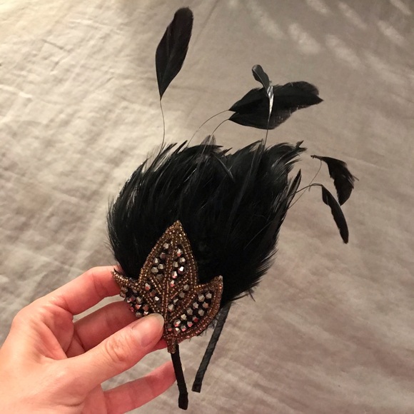 Charming Charlie Accessories - Black Feathered Embellished Headband